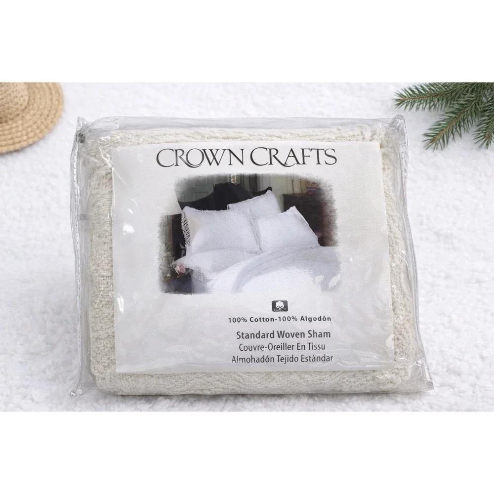 New Vintage Crown Crafts Pillow Sham Wedding Ring Cream Fringe Standard‎ Cottage